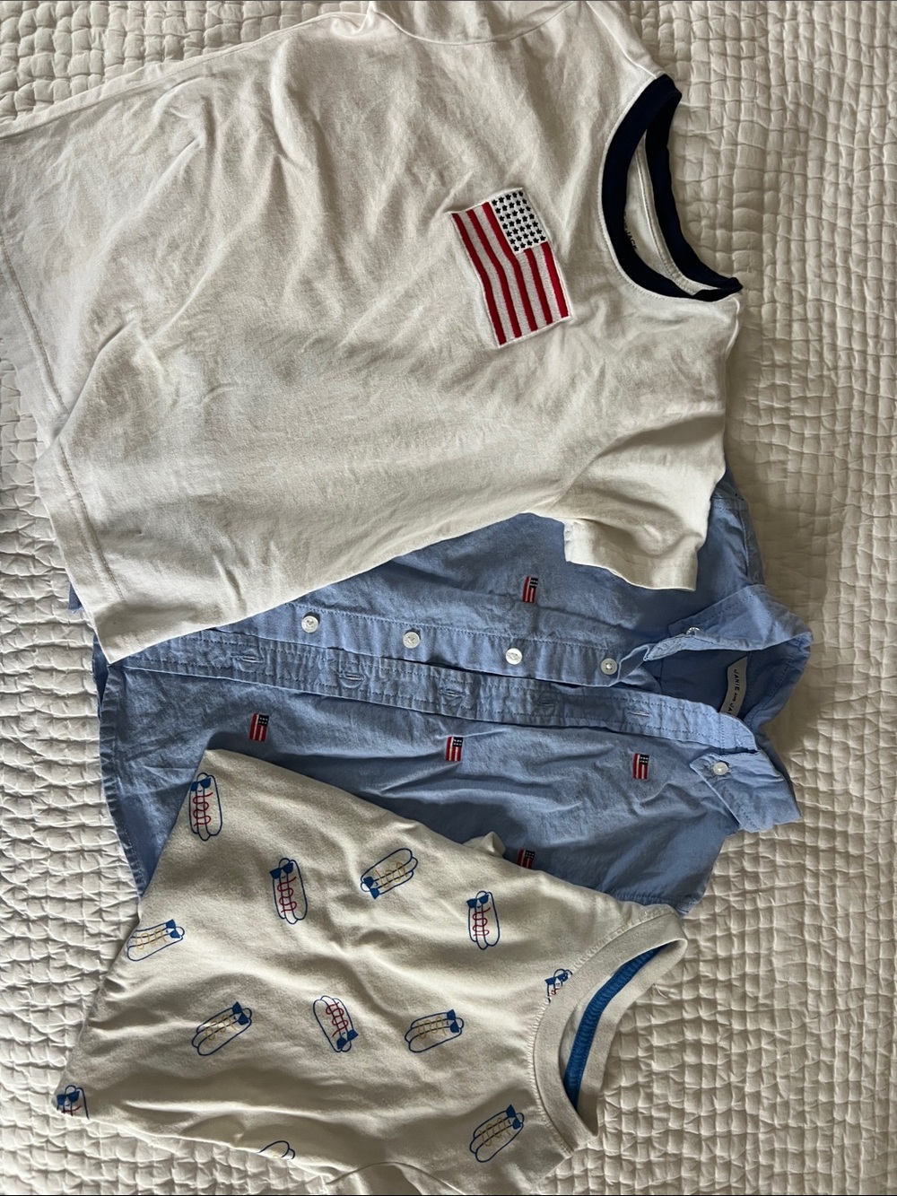 Janie and Jack White Tee with Navy Trim and Flag Patch. 4th of July bundle!